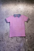 Gri Çizgi Yaka Pembe Kısa Kol polo yaka Lakos Tişört - 1