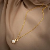 İnci Doğal Taş Gümüş Tasarım Zincir Kolye - 50cm - 4