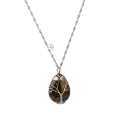 Kaplan Gözü Hayat Ağacı Doğal Taş Gümüş Zincir Kolye - 1