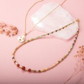 Çakra-İnci Doğal Taş Kolye Seti-Ay Taşı-Ametist-Lapis-Amazonit-Yeşim-Güneş Taşı-Jasper-Akik - 6