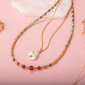 Çakra-İnci Doğal Taş Kolye Seti-Ay Taşı-Ametist-Lapis-Amazonit-Yeşim-Güneş Taşı-Jasper-Akik - 7