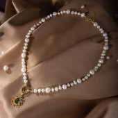 İnci-Zebercet Doğal Taş Gümüş Kolye - 2