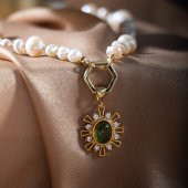 İnci-Zebercet Doğal Taş Gümüş Kolye - 9