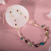 Başak Burcu Kolye Ametist, Bordo Granat Lal, Jasper, Mavi Apatit, Pembe Kuvars, Yeşil Aventurin, Zebercet (Peridot) - 3