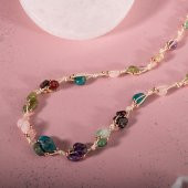 Başak Burcu Kolye Ametist, Bordo Granat Lal, Jasper, Mavi Apatit, Pembe Kuvars, Yeşil Aventurin, Zebercet (Peridot) - 7