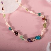 Başak Burcu Kolye Ametist, Bordo Granat Lal, Jasper, Mavi Apatit, Pembe Kuvars, Yeşil Aventurin, Zebercet (Peridot) - 1