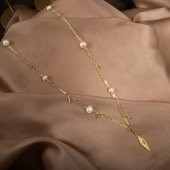 İnci Doğal Taş Gümüş Kolye - 2