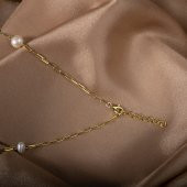 İnci Doğal Taş Gümüş Kolye - 4