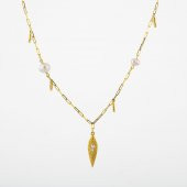 İnci Doğal Taş Gümüş Kolye - 1