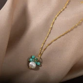 İnci-Amazonit Doğal Taş Gümüş Kolye - 7