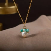 İnci-Amazonit Doğal Taş Gümüş Kolye - 10