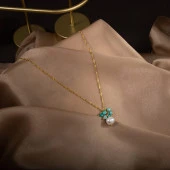 İnci-Amazonit Doğal Taş Gümüş Kolye - 11