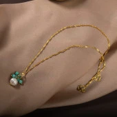 İnci-Amazonit Doğal Taş Gümüş Kolye - 2