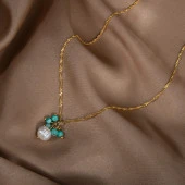 İnci-Amazonit Doğal Taş Gümüş Kolye - 4