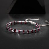 Bordo Granat Lal-Hematit Doğal Taş Erkek Makrome Bileklik - 7
