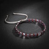 Bordo Granat Lal-Hematit Doğal Taş Erkek Makrome Bileklik - 9