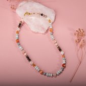 Anjelit-Morganit-Pembe Kuvars-Renkli Turmalin-Ay Taşı-Turuncu Aventurin-Akuamarin-Madagaskar Akik Doğal Taş Kolye - 2