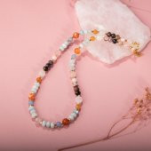 Anjelit-Morganit-Pembe Kuvars-Renkli Turmalin-Ay Taşı-Turuncu Aventurin-Akuamarin-Madagaskar Akik Doğal Taş Kolye - 3