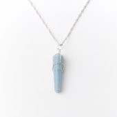 Akuamarin Doğal Taş Kolye Ucu 3x1 cm, Gümüş Zincir - 3