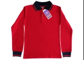 Polo Yaka Tişört çocuk uzun kol siyah çizgi yaka kırmızı Okul Tişört/t-shirt - 1