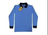 Polo Yaka Tişört çocuk uzun kol siyah çizgi yaka mavi  Okul Tişört/t-shirt - 1