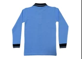 Polo Yaka Tişört çocuk uzun kol siyah çizgi yaka mavi  Okul Tişört/t-shirt - 2