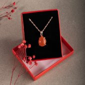 Karnelyan Akik Doğal Taş Rose Gümüş Damla Kolye - 8