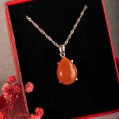 Karnelyan Akik Doğal Taş Rose Gümüş Damla Kolye - 9