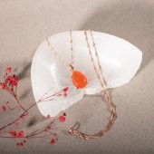 Karnelyan Akik Doğal Taş Rose Gümüş Damla Kolye - 2