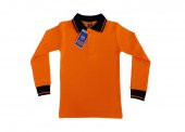 Polo Yaka Tişört çocuk uzun kol siyah çizgi yaka turuncu  Okul Tişört/t-shirt - 1