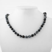 Karlı Obsidyen 8 mm Düğümlü Doğal Taş Kolye - 1