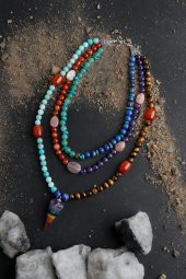 Etiyopya, Akik-Ametist-Lapis-Kaplangözü-Aventurin-Amazonit Doğal Taş Kolye thumbnail 2