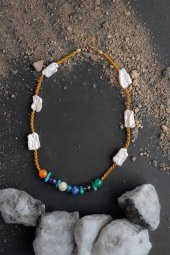 Çakra İnci Kolye Ametist, Dumanlı Kuvars, İnci, Lapis Lazuli, Sitrin - 2