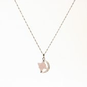 Pembe Kuvars Doğal Taş Yıldızlı Kolye, Gümüş Zincir - 2