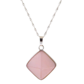 Pembe Kuvars Doğal Taş Gümüş Kolye, Gümüş Zincir - 1