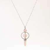 Pembe Kuvars Doğal Taş Markapon Yıldızlı Kolye, Gümüş Zincir - 1