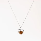 Kaplan Gözü Doğal Taş Kalpli Kolye, Gümüş Zincir - 2