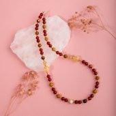 Kırmızı Akik-Sitrin-Jasper-Hematit Doğal Taş Gümüş Kolye - 4