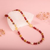 Kırmızı Akik-Sitrin-Jasper-Hematit Doğal Taş Gümüş Kolye - 5