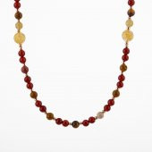 Kırmızı Akik-Sitrin-Jasper-Hematit Doğal Taş Gümüş Kolye - 1