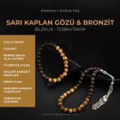 Sarı Kaplan Gözü-Bronzit Doğal Taş Tesbih Bileklik Seti - 1