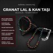 Kan Taşı-Bordo Granat Lal Doğal Taş Tesbih Bileklik Seti - 1