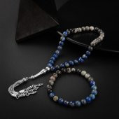 Lapis Lazuli-Jasper Doğal Taş Tesbih Bileklik Seti - 4