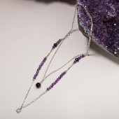 Ametist Doğal Taş 2li Gümüş Tasarım Kolye - 54cm - 2
