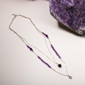 Ametist Doğal Taş 2li Gümüş Tasarım Kolye - 54cm - 4