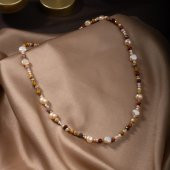 İnci-Jasper Doğal Taş Altın Kaplama Kapama Kolye - 3