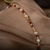 İnci-Jasper Doğal Taş Altın Kaplama Kapama Kolye - 12