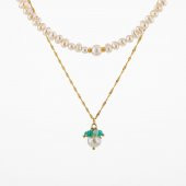 İnci-Amazonit Altın Kaplama Zincir Doğal Taş Kolye - 1