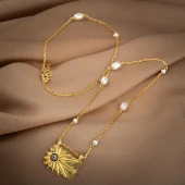 Ay Taşı Taşlı İnci Doğal Taş Gümüş Tasarım Kolye - 54cm - 1