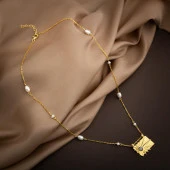 Ay Taşı Taşlı İnci Doğal Taş Gümüş Tasarım Kolye - 54cm - 3